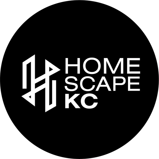 HomescapeKC horizontal logo, white on black